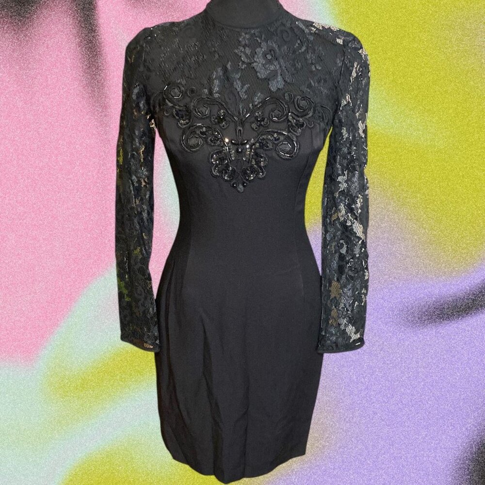 VTG Jessica McClintock 80s lace & beaded dress size 8